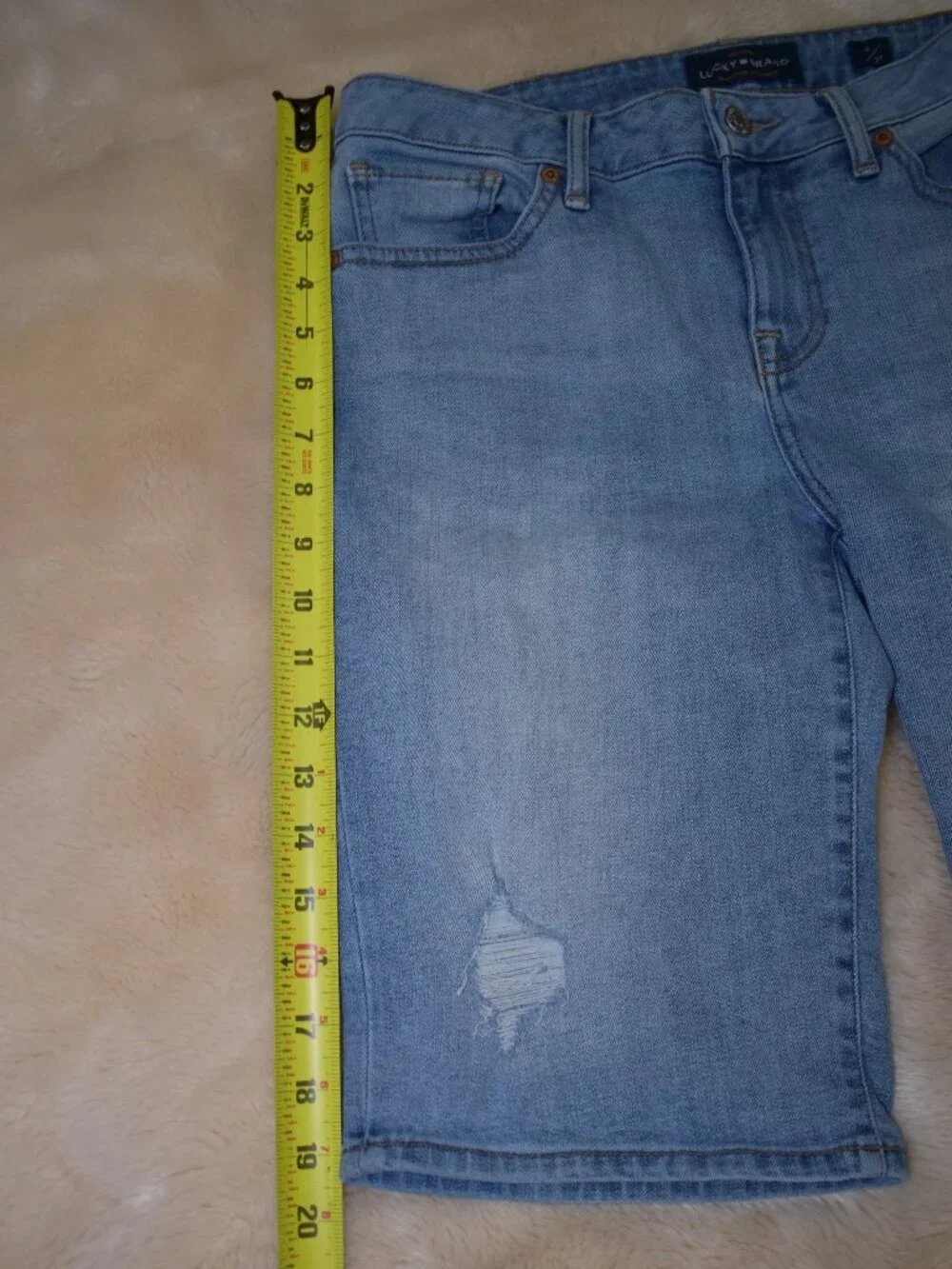 Lucky Brand Bermuda Denim Shorts Size 4/27 Light Wash Distressed Stretch Jean